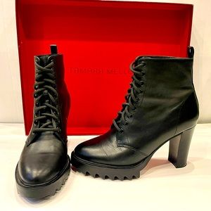 Tamara Mellon Throttle Heeled Combat Leather Boot in Box and Dust Bag Size 7.5
